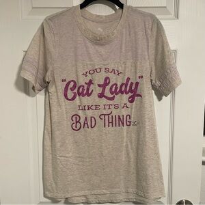 Women’s Disney Beige and Pink/Purple Cat Lady T-Shirt Size Medium